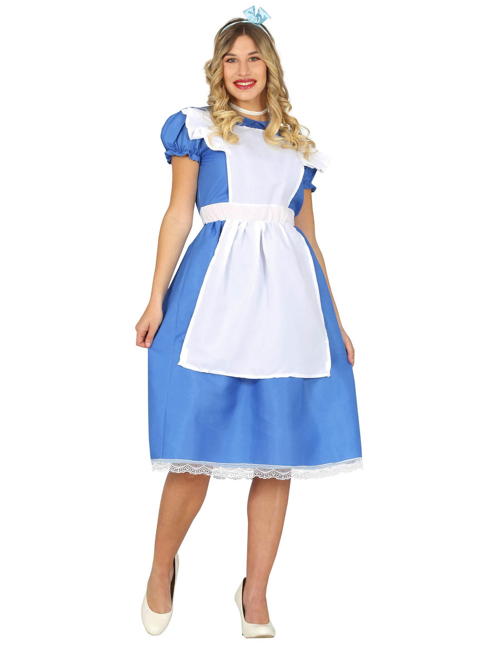 Costum de prințesă minunată pentru femeie albastru cu șorț alb