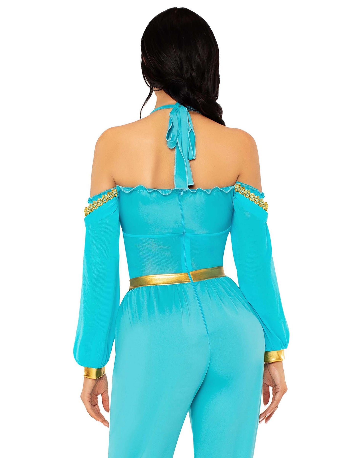 Costum de prințesă orientală albastră și aurie pentru femeie