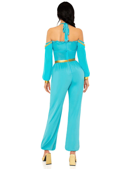 Costum de prințesă orientală albastră și aurie pentru femeie