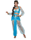 Déguisement de princesse orientale luxe pour femme bleu turquoise et doré