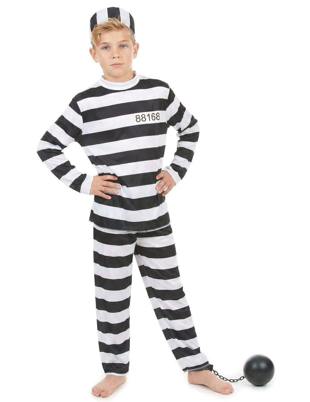 Déguisement de prisonnier pour enfant noir et blanc avec calot et boulet