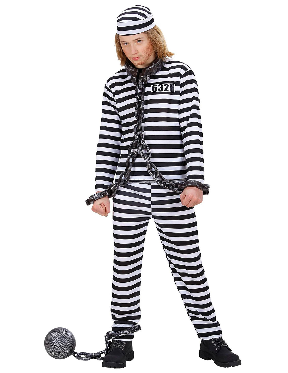 Costum de deținut pentru adolescent alb și negru cu dungi