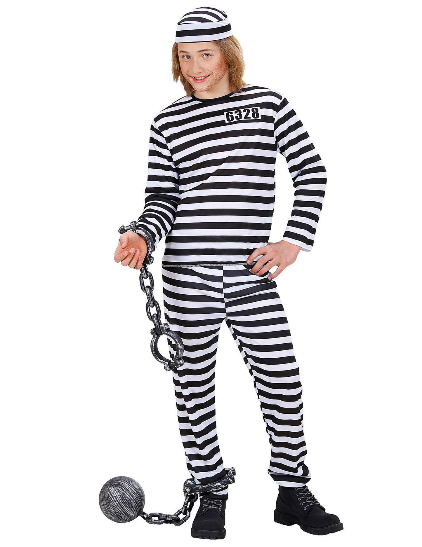 Costum de prizonier alb -negru adolescent