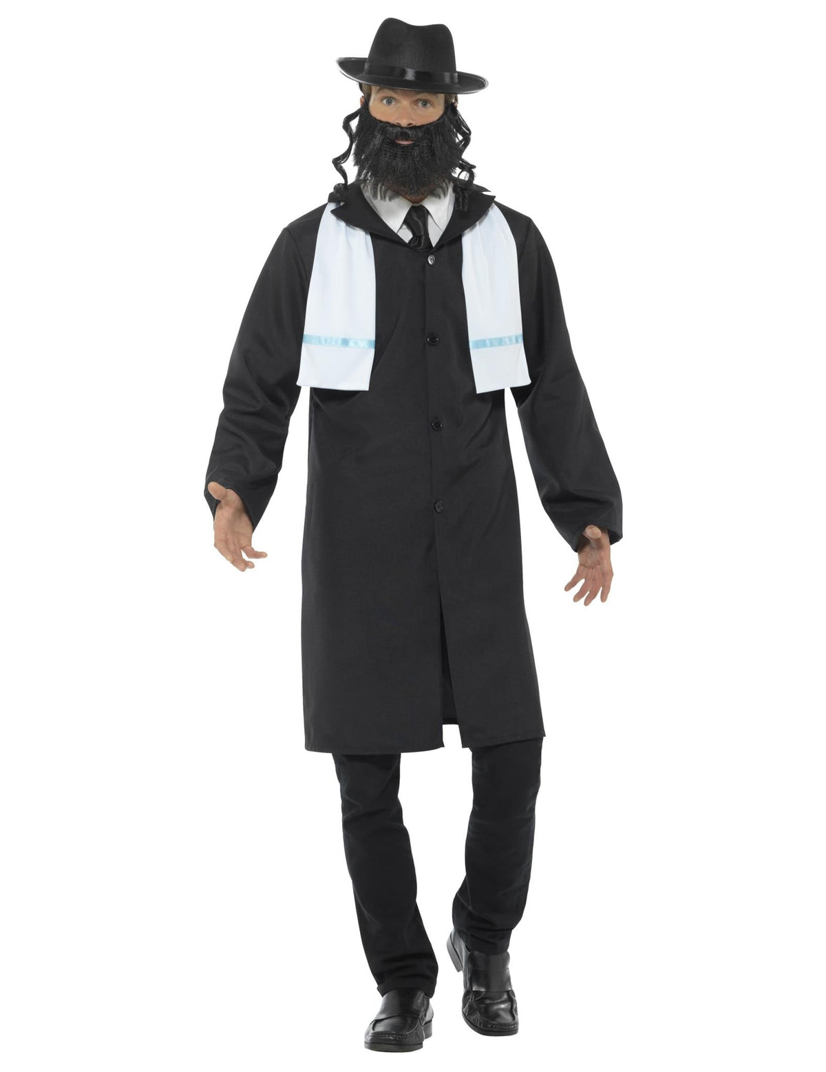 Déguisement de rabbin pour adulte noir avec chapeau et barbe