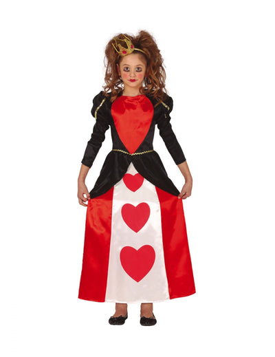 Costum elegant de Regină de Cupă pentru fetiță, roșu, negru și alb, cu coroană