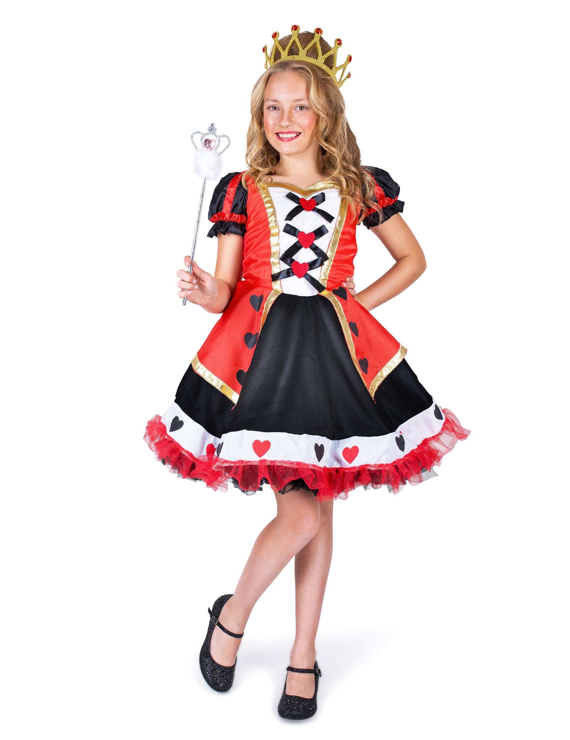 Vue de trois-quarts du déguisement reine des coeurs pour fille
