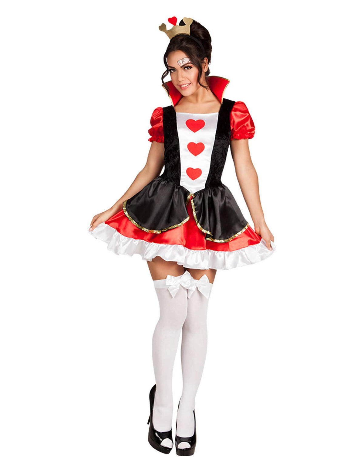 Costum sexy de regine de cupă pentru femeie roșu, alb și negru cu coroană