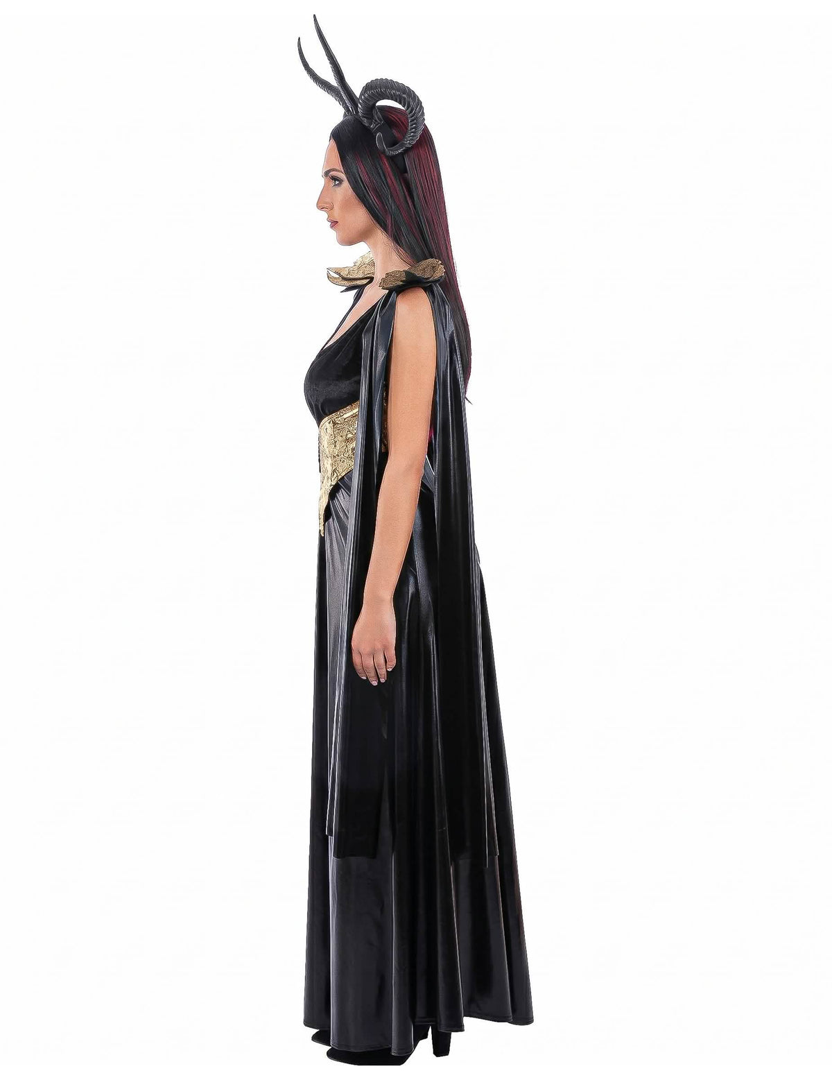 Costum de regină malefică negru și auriu pentru femei