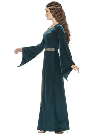 Vue de profil du déguisement de reine médiévale pour femme