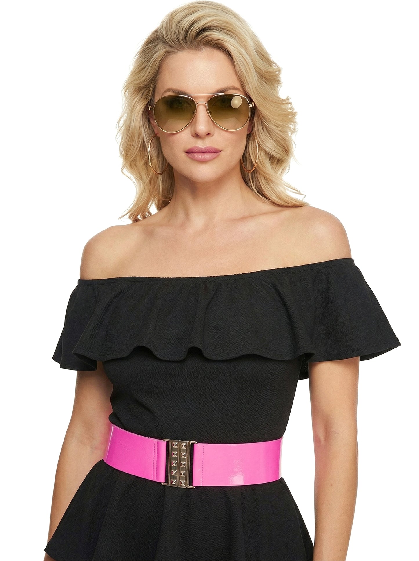 Détail du haut à volants et de la ceinture du déguisement rétro années 80