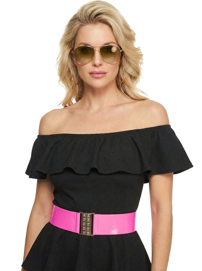 Détail du haut à volants et de la ceinture du déguisement rétro années 80