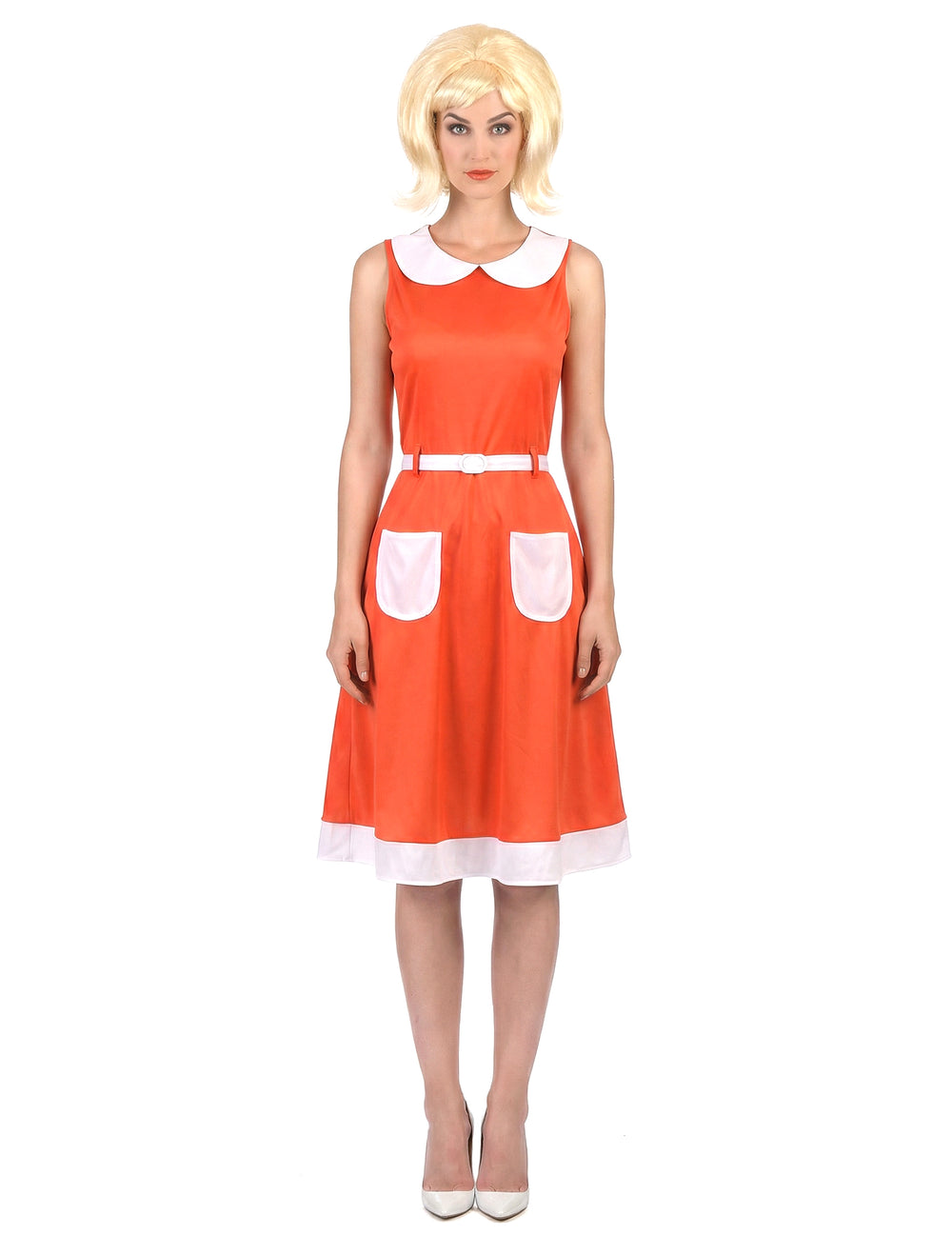 Déguisement Rétro Vintage 50's 60's pour femme orange et blanc