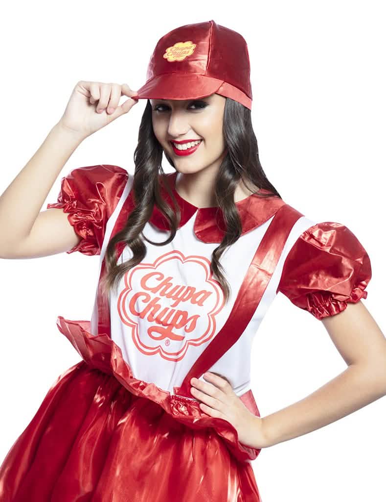 Cadru apropiat al bustului și al șepcii costumului rochie Chupa Chups™