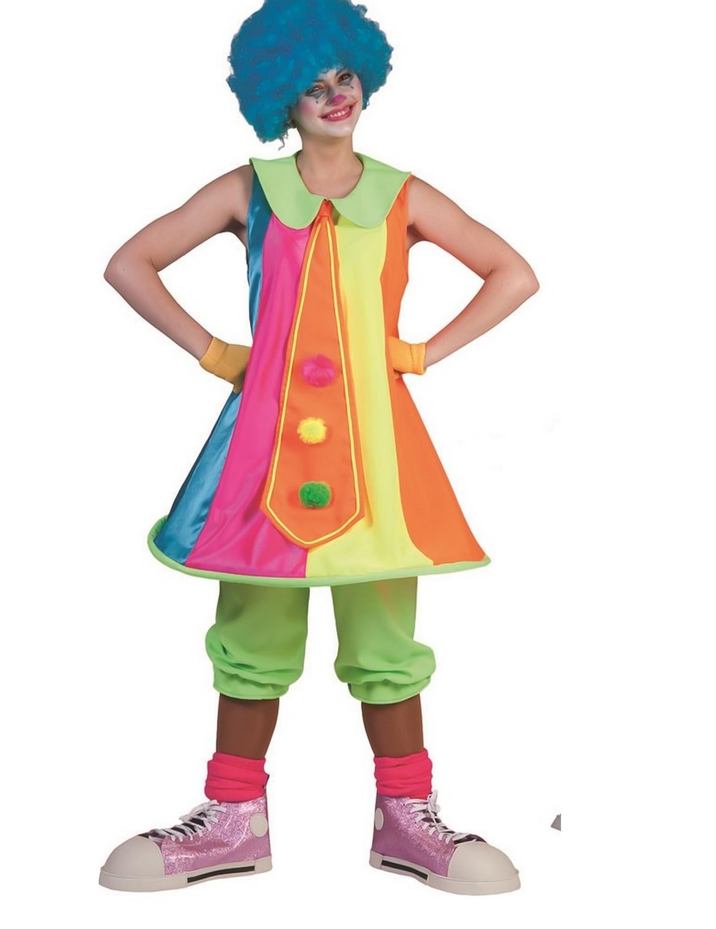 Vue d'ensemble du déguisement robe clown fluo