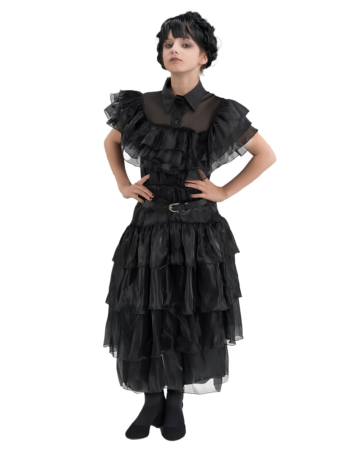 Vue de face du déguisement robe de bal Mercredi Addams