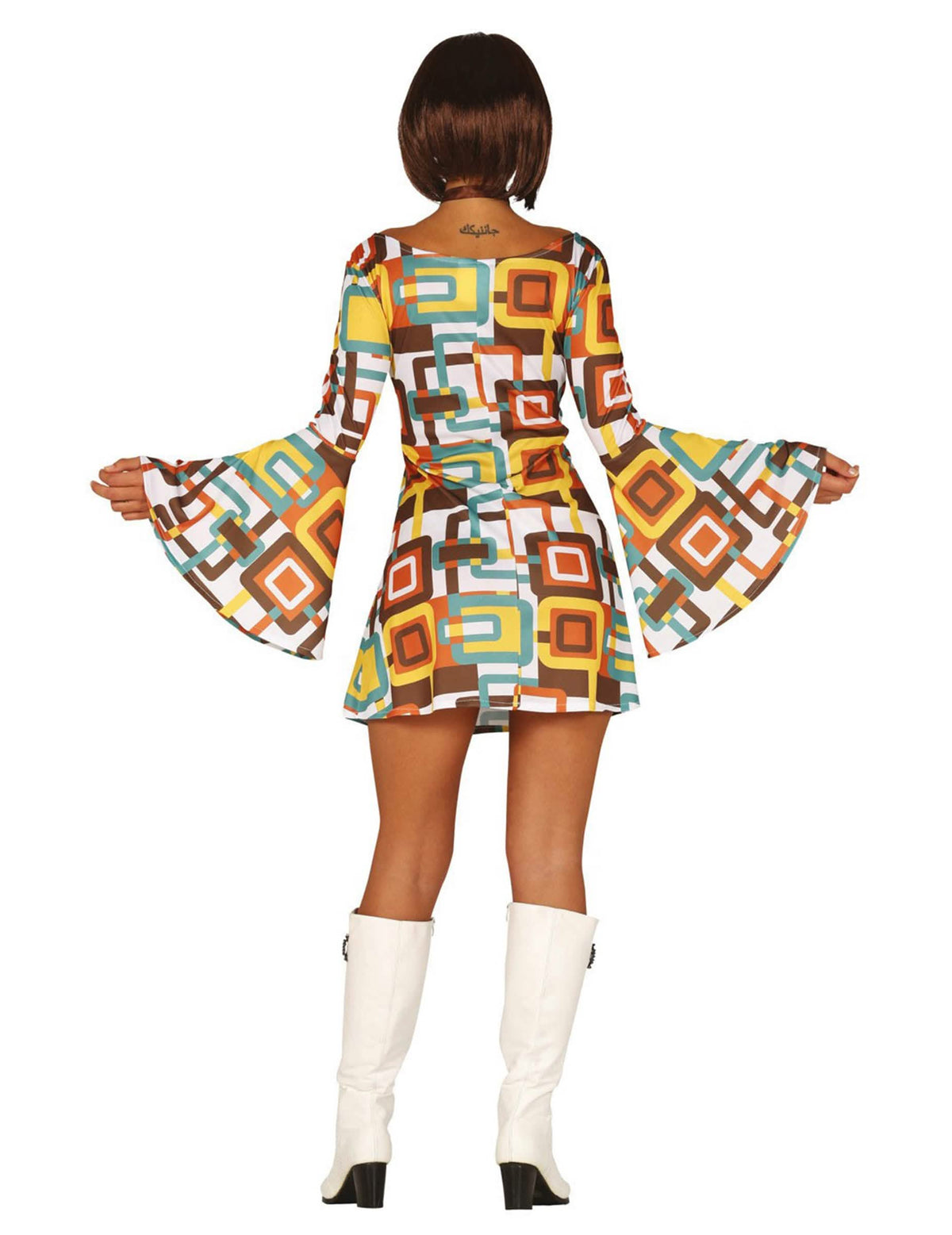 Vedere din spate a costumului rochie disco geometrică pentru femeie