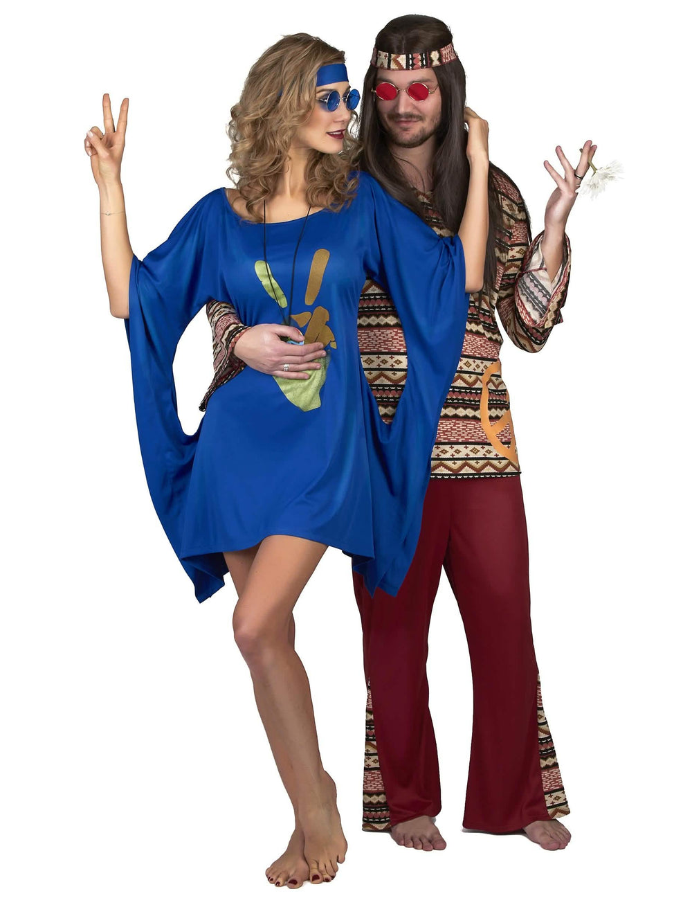 Versiune cuplu a costumului rochie hippie peace și love pentru femeie