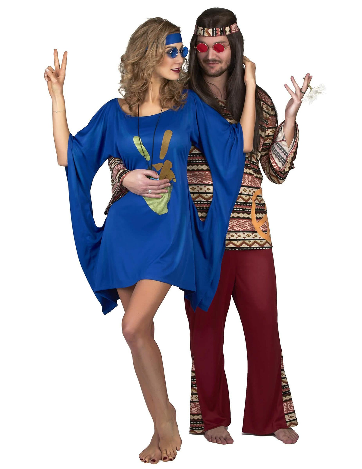 Versiune cuplu a costumului rochie hippie peace și love pentru femeie