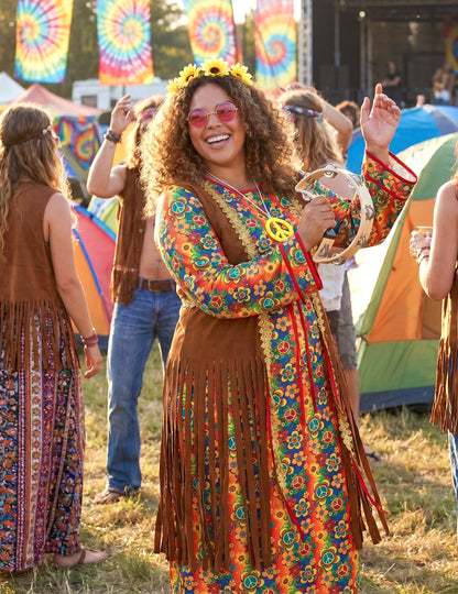 Costum lung de rochie hippie cu franjuri plus dimensiuni pentru femei