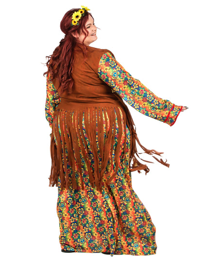 Costum lung de rochie hippie cu franjuri plus dimensiuni pentru femei