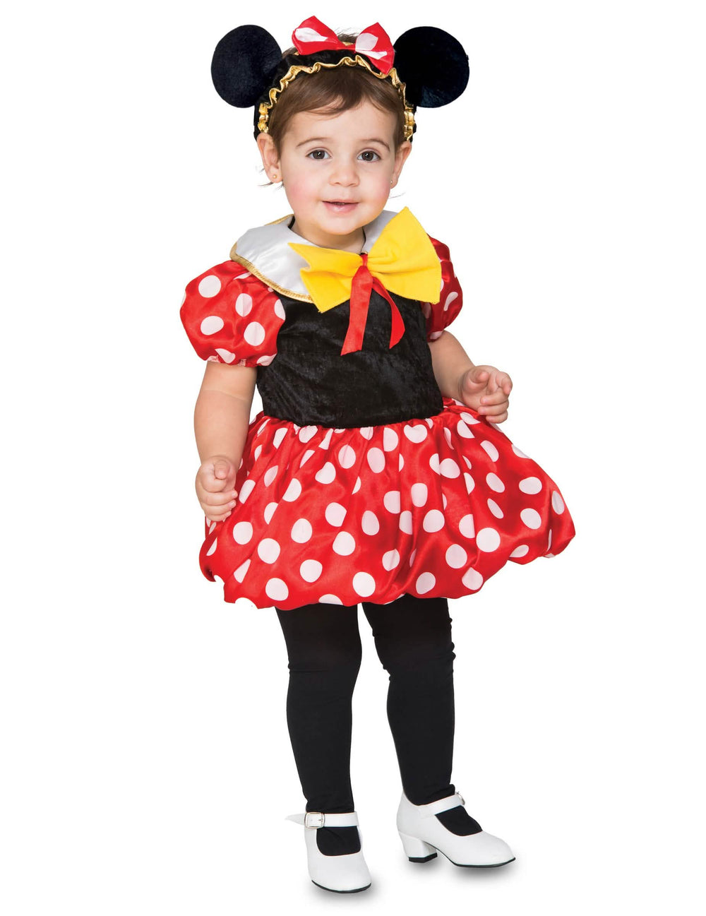 Costum rochie drăguță de șoricelă pentru fată roșu și alb cu buline cu bentiță