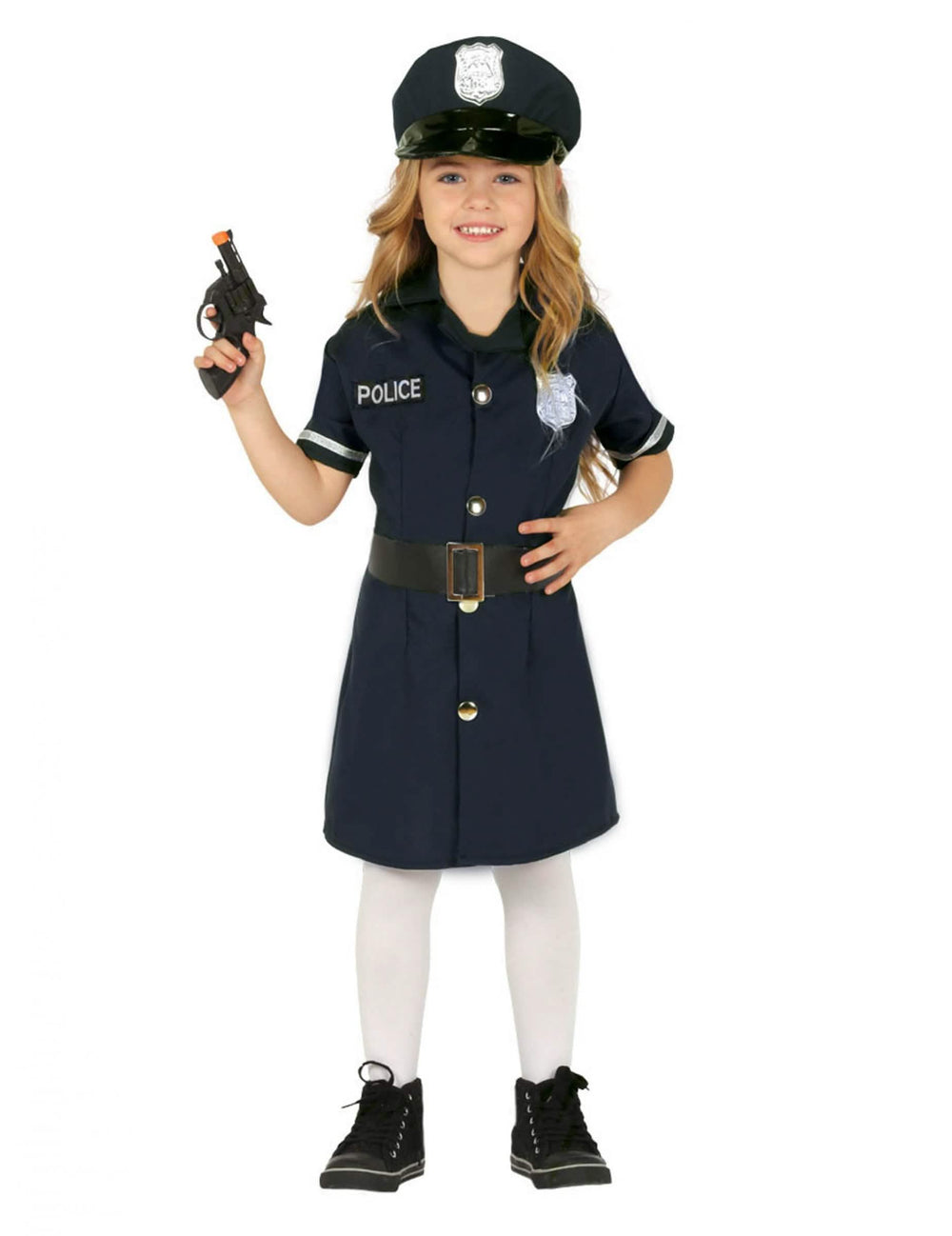 Déguisement robe de policière pour fille bleu marine avec casquette et ceinture