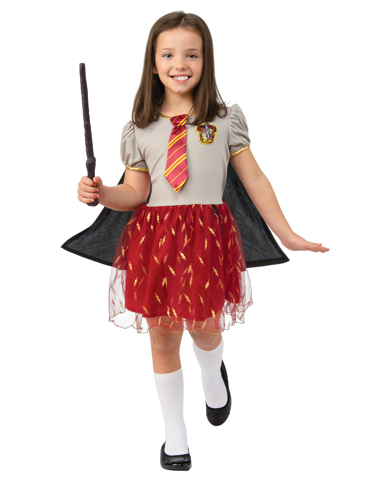Déguisement robe tutu Gryffondor Harry Potter pour fille gris et rouge avec baguette et cape