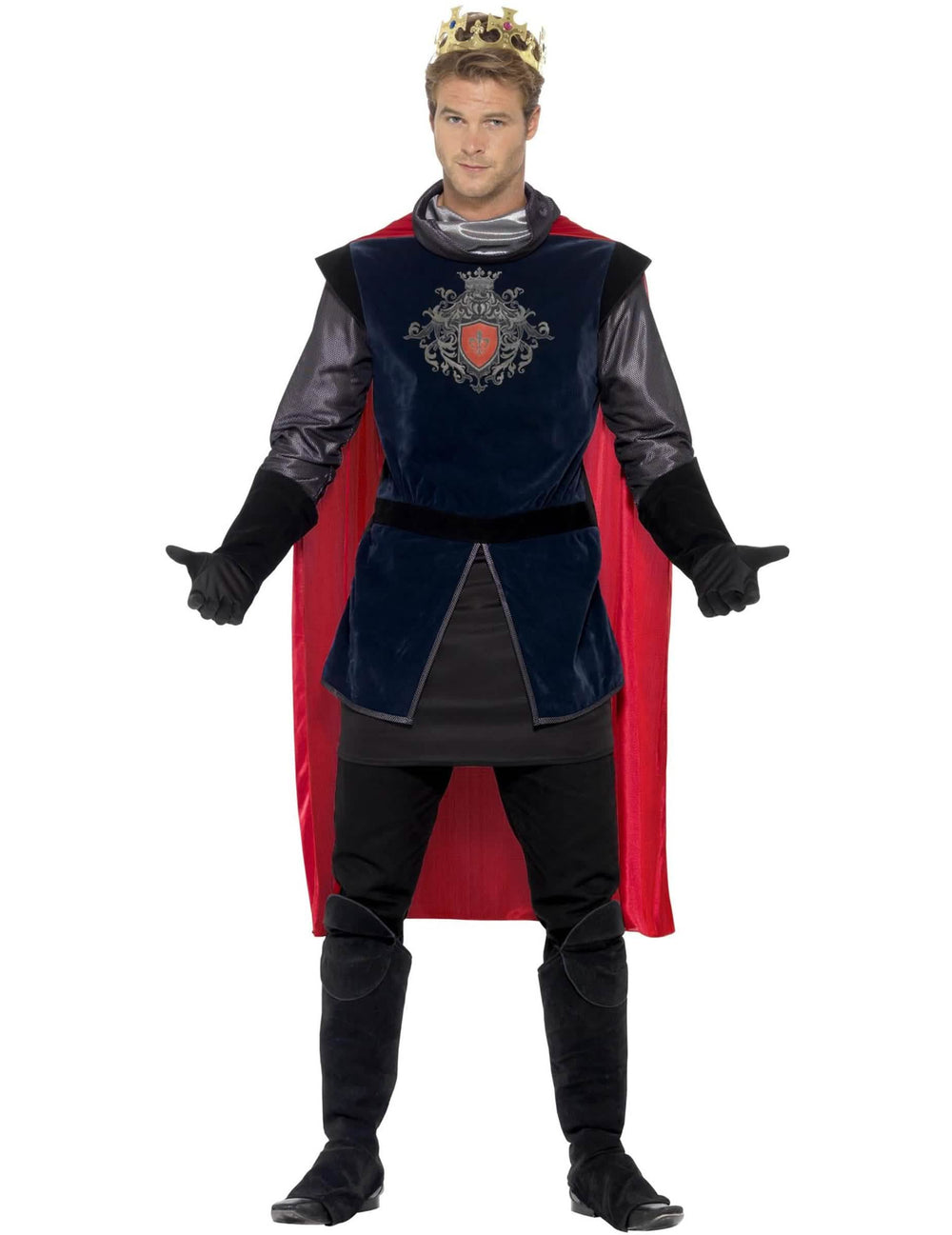 Vedere din față a costumului de rege medieval pentru bărbat