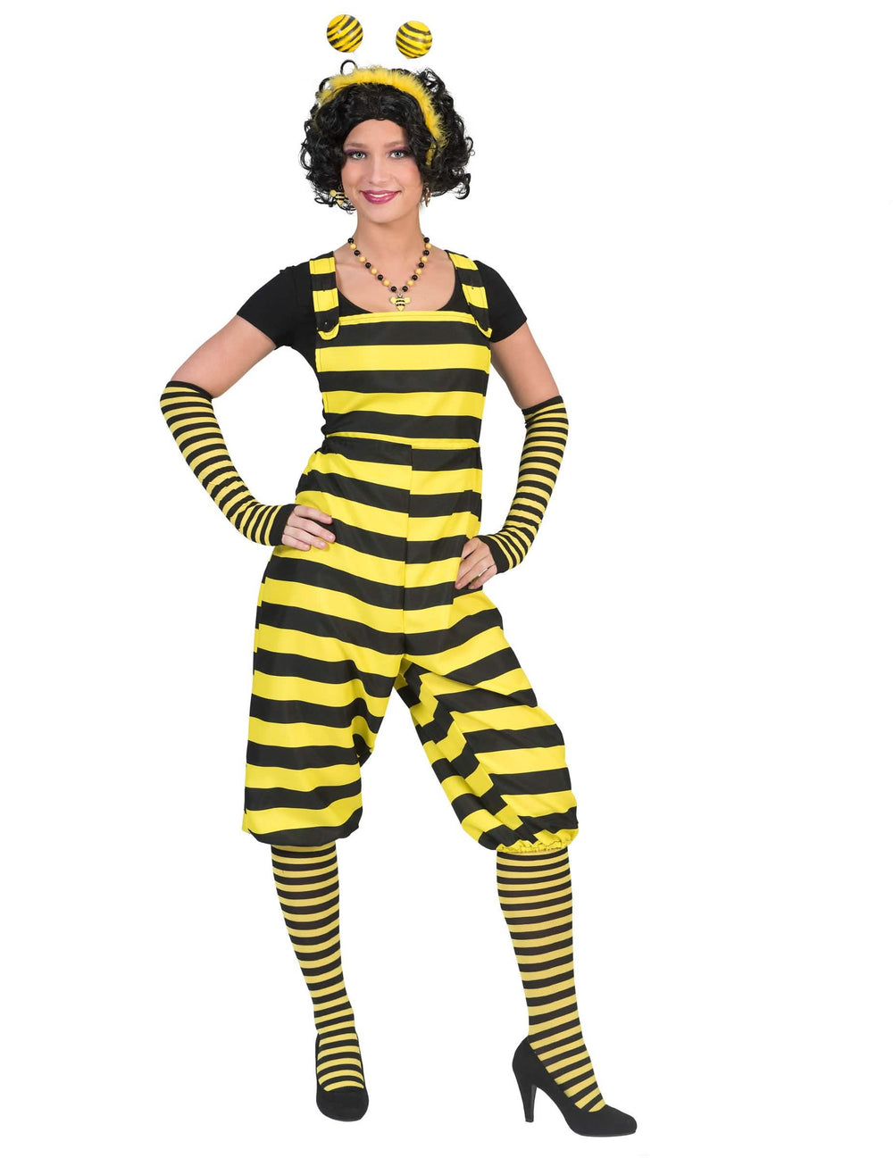 Déguisement salopette abeille pour adulte jaune et noir à rayures