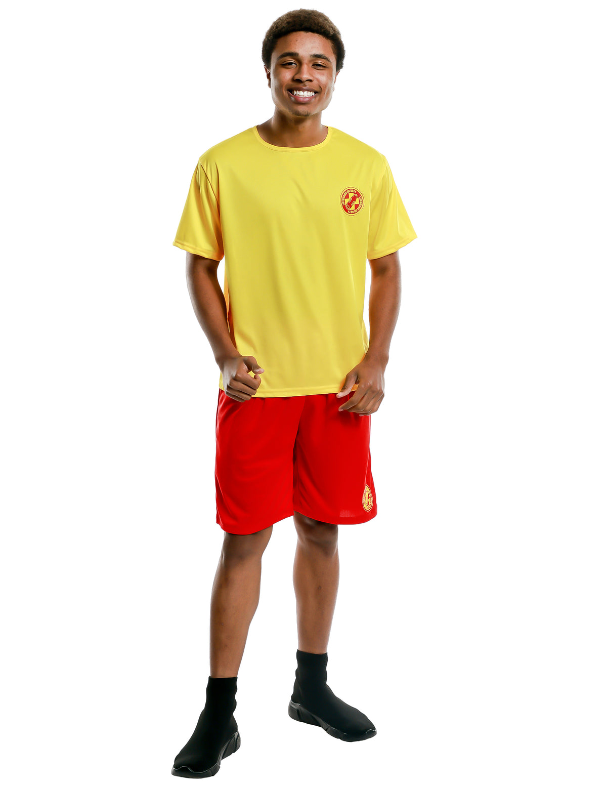 Déguisement de sauveteur en mer pour homme jaune et rouge