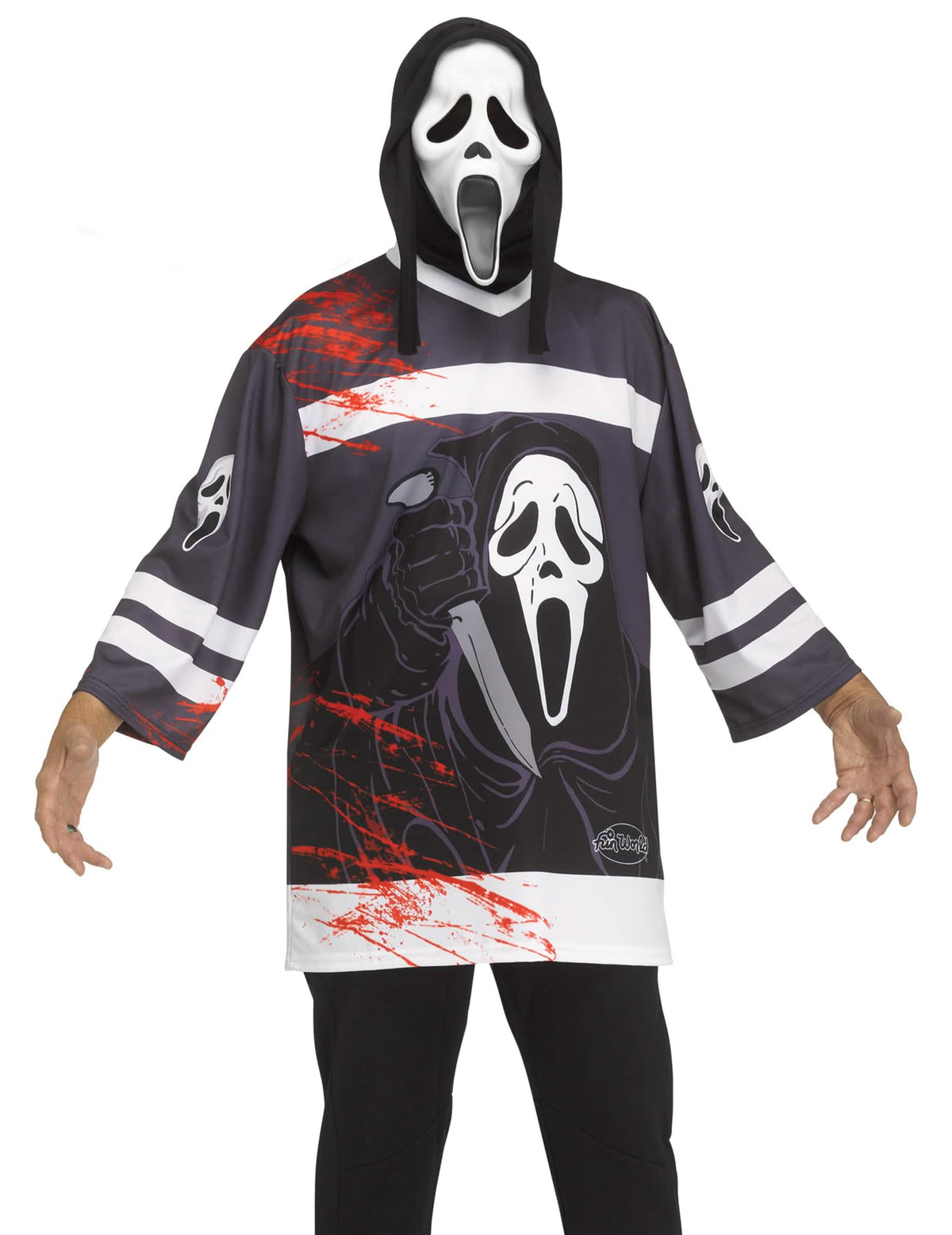 Déguisement Scream™ hockey pour adulte noir et blanc avec taches de sang