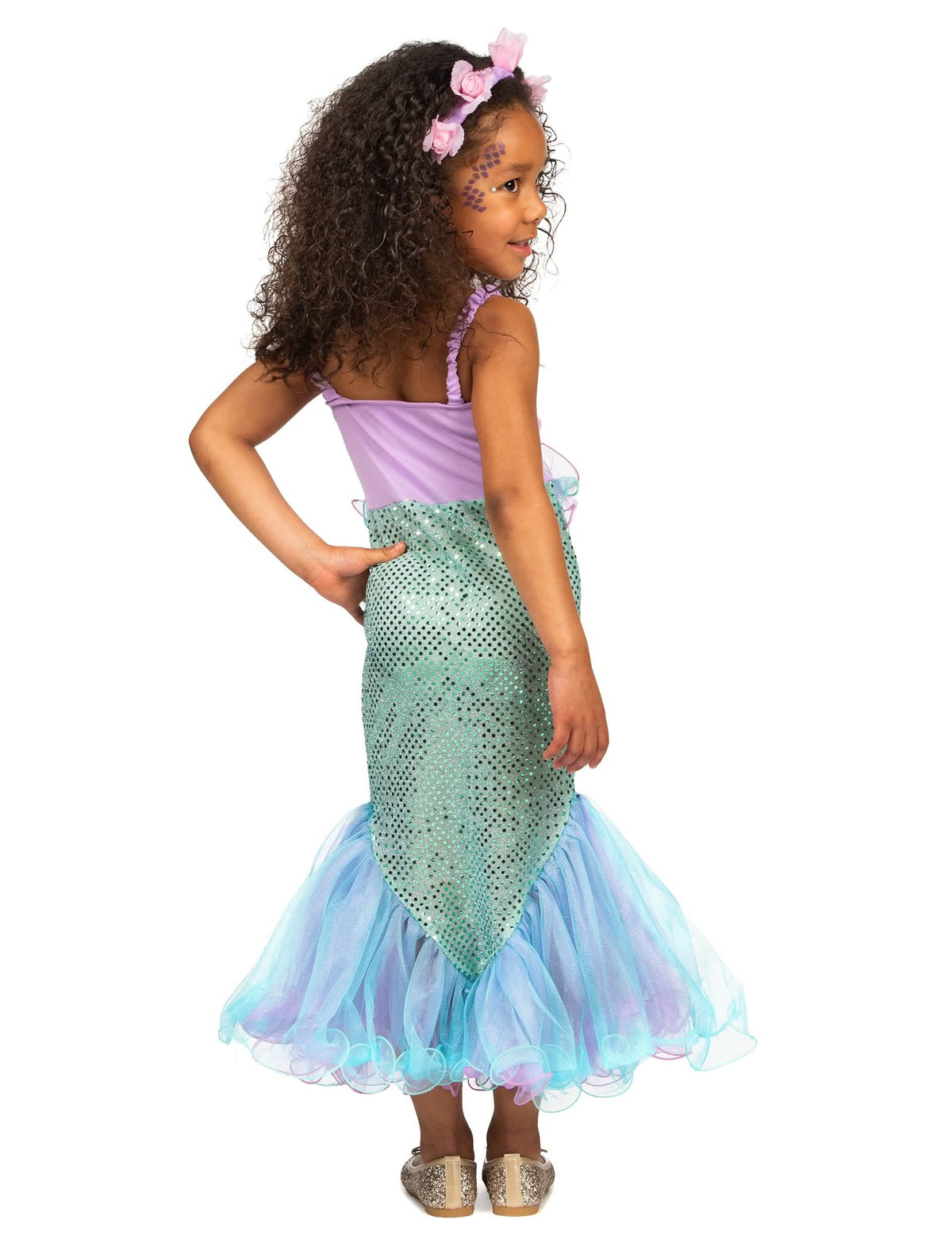 Vue de dos du déguisement sirène à sequins pour fille