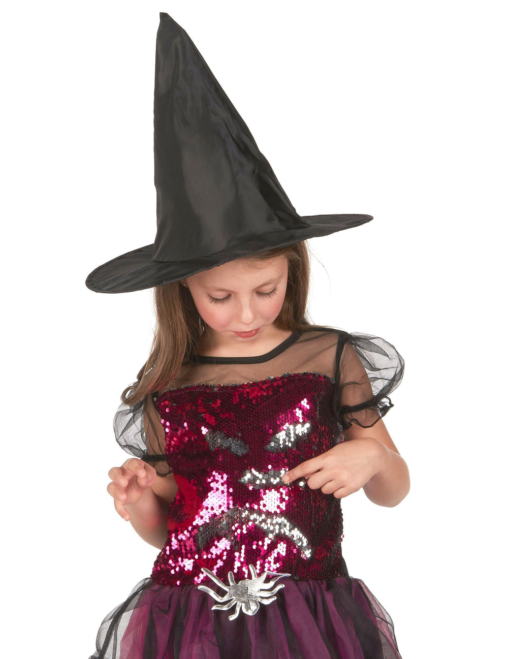 Détail du bustier à sequins du déguisement de sorcière à sequins pour fille