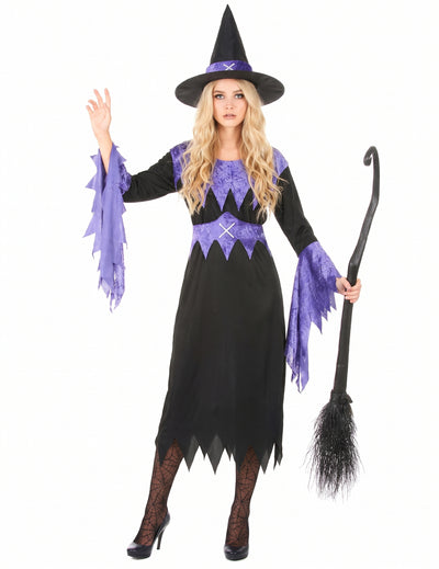 Déguisement sorcière violette avec chapeau femme Halloween