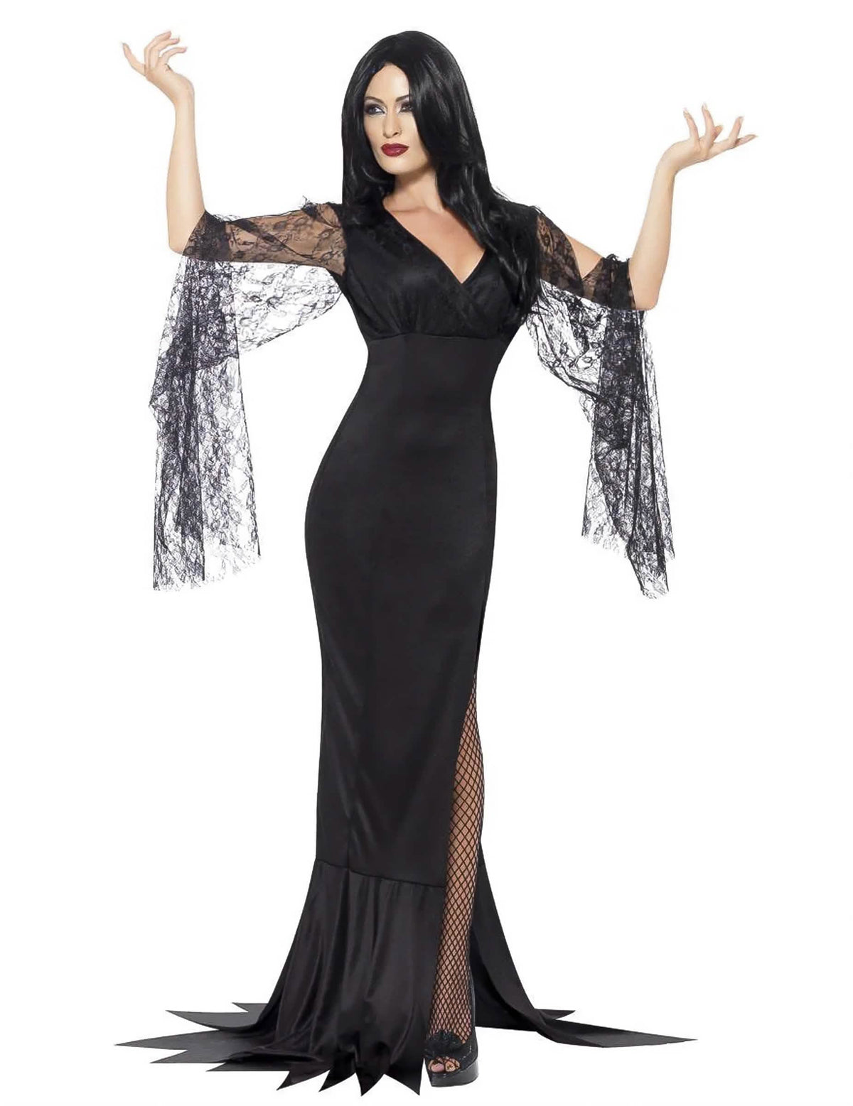 Costum de vrăjitoare pentru femeie negru cu dantelă