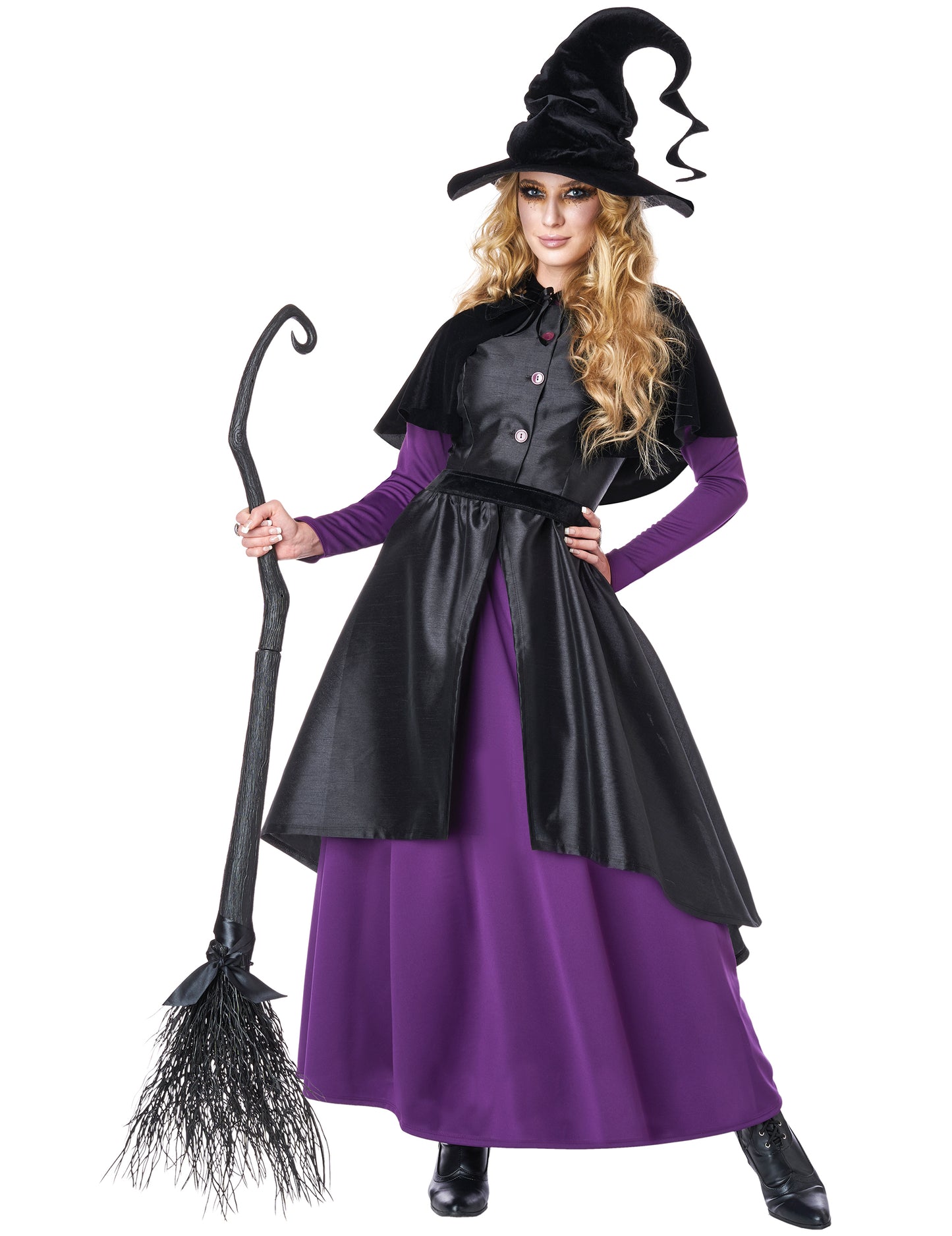 Déguisement sorcière noire et violette luxe femme