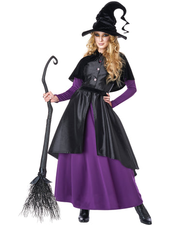 Déguisement sorcière noire et violette luxe femme