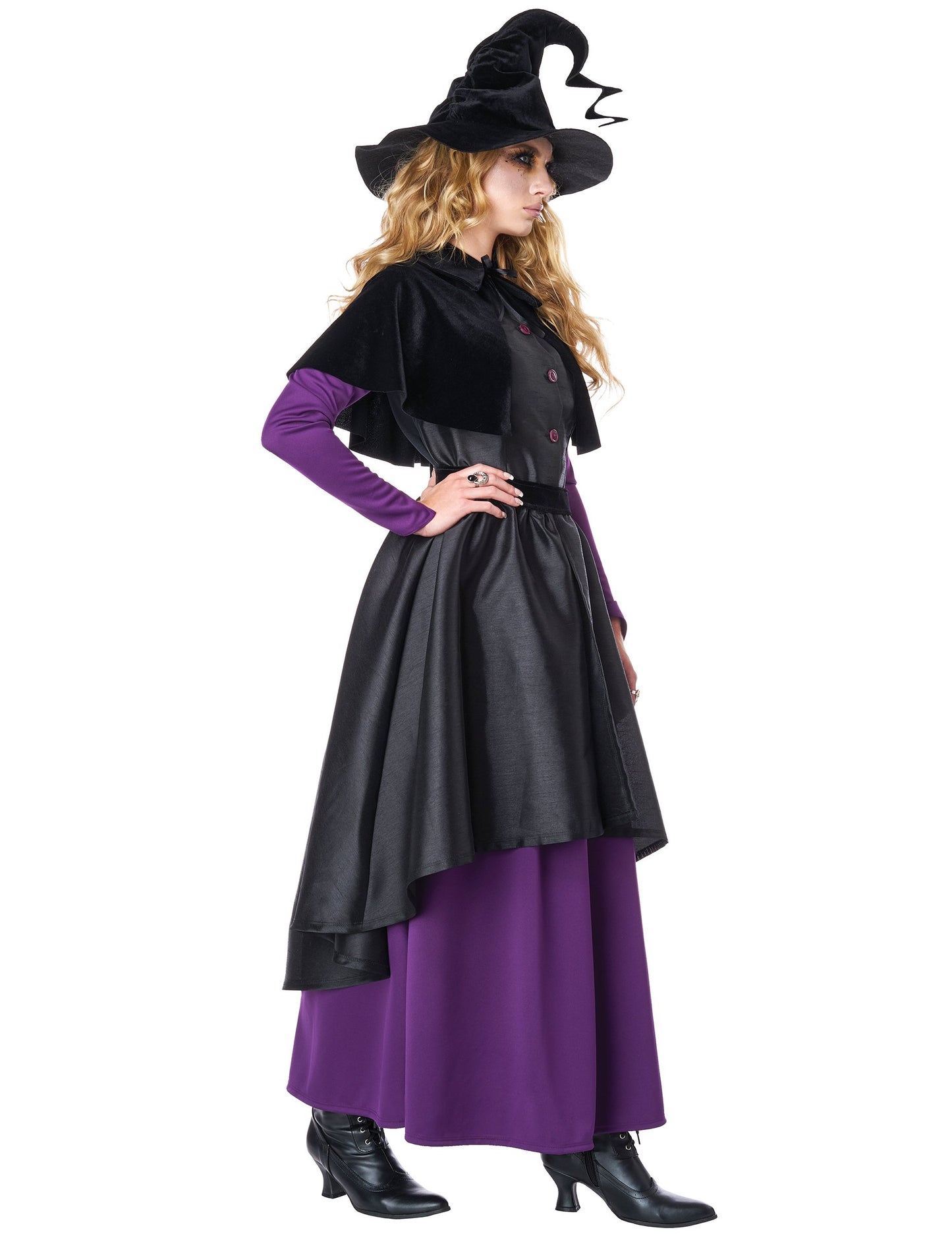 Déguisement sorcière noire et violette luxe femme