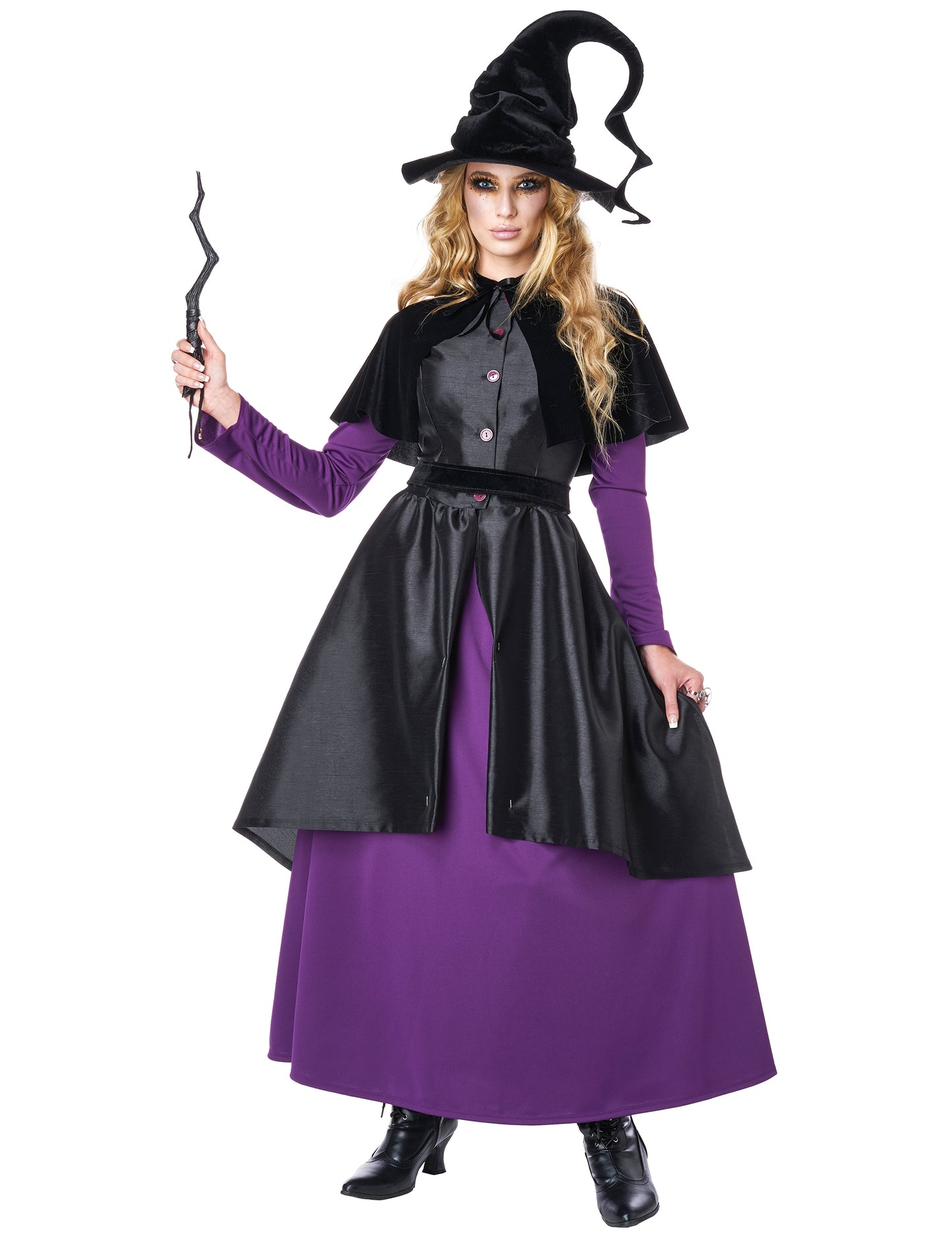 Déguisement sorcière noire et violette luxe femme