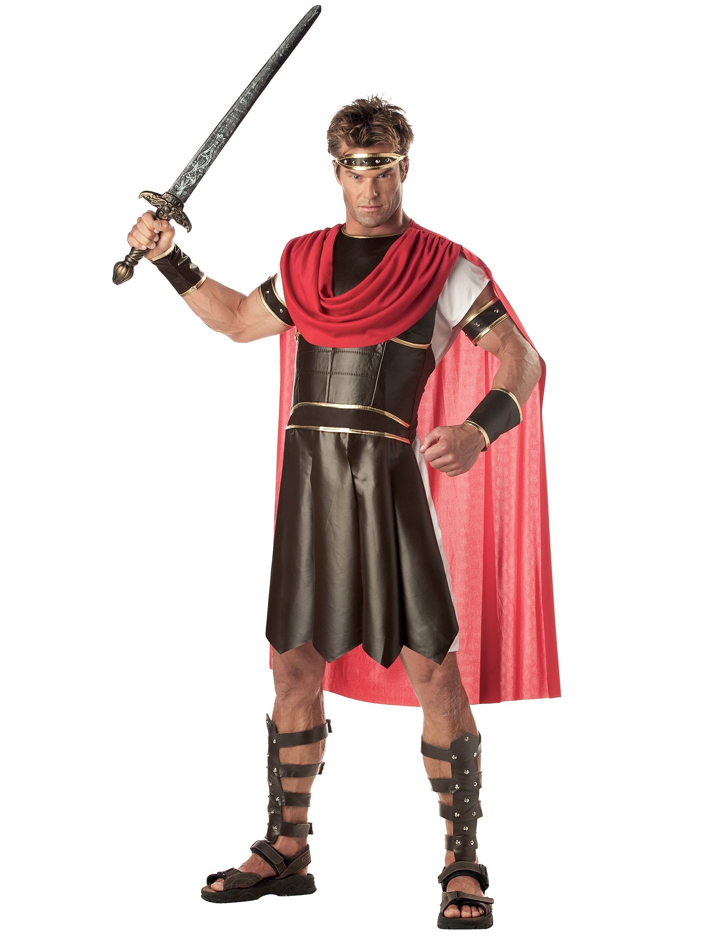 Costum de Spartacus pentru bărbați, negru și roșu, cu mantie