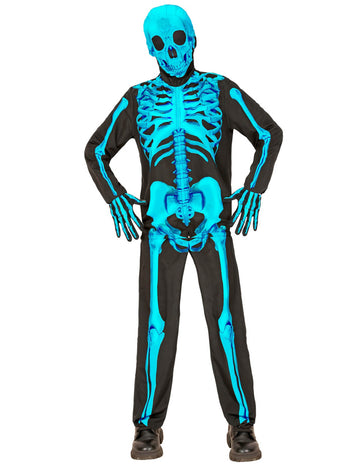 Costum de schelet albastru neon pentru copii