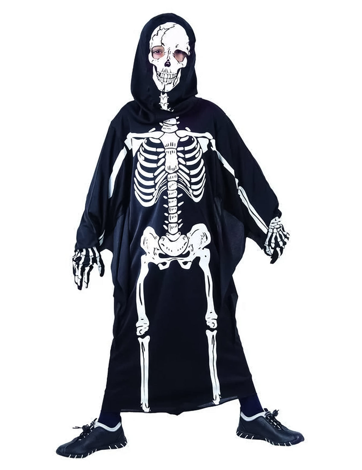Déguisement de squelette pour enfant noir et blanc avec capuche