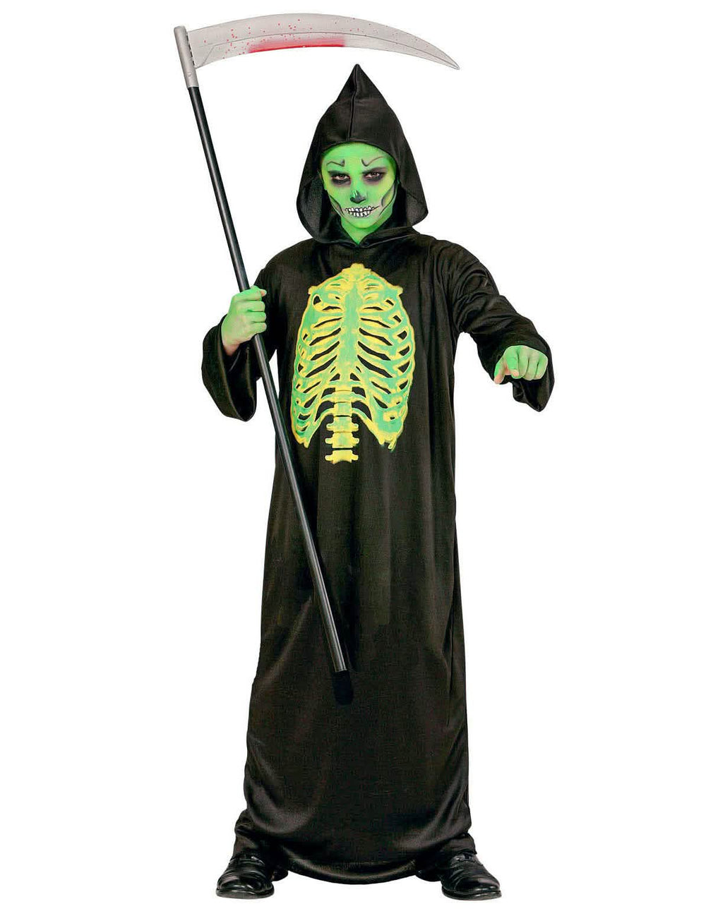 Costum de schelet despicat halloween pentru copil negru și verde fluorescent