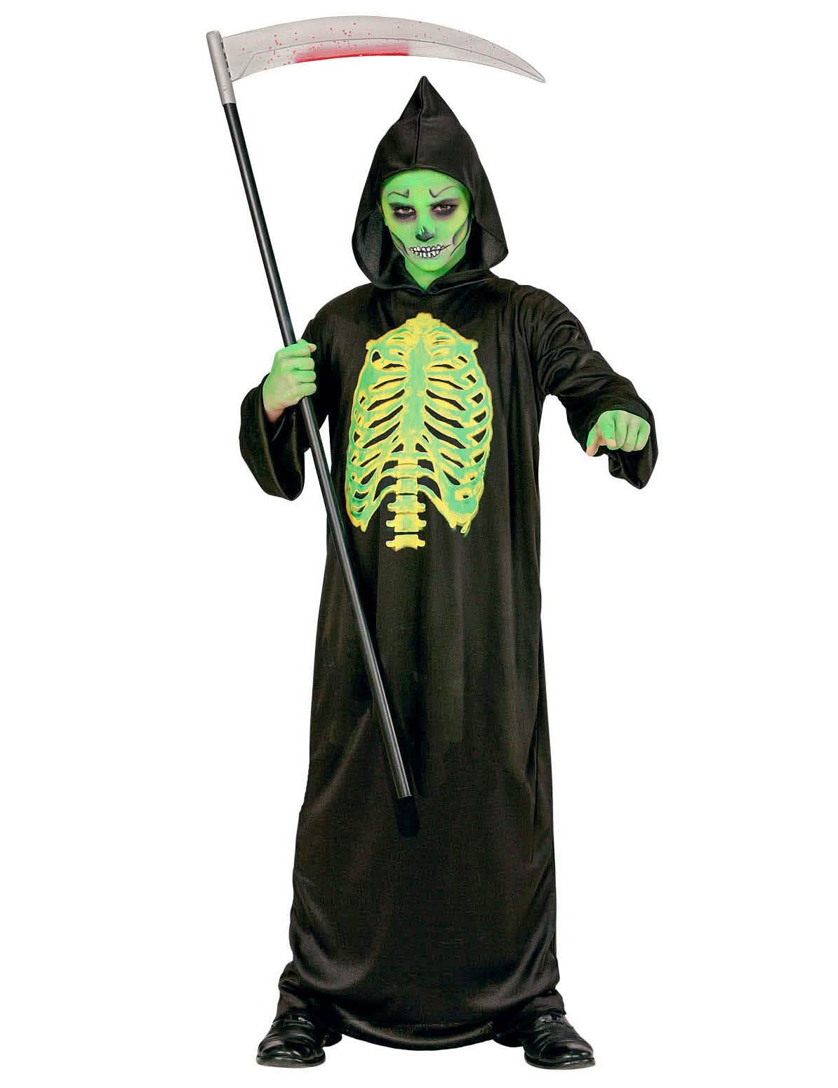 Costum de schelet despicat halloween pentru copil negru și verde fluorescent
