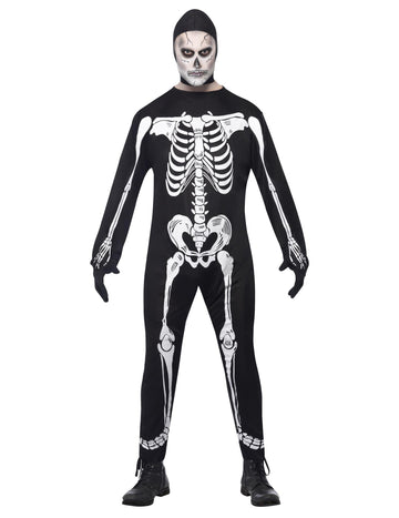 Costum de schelet pentru bărbați alb și negru cu cagulă