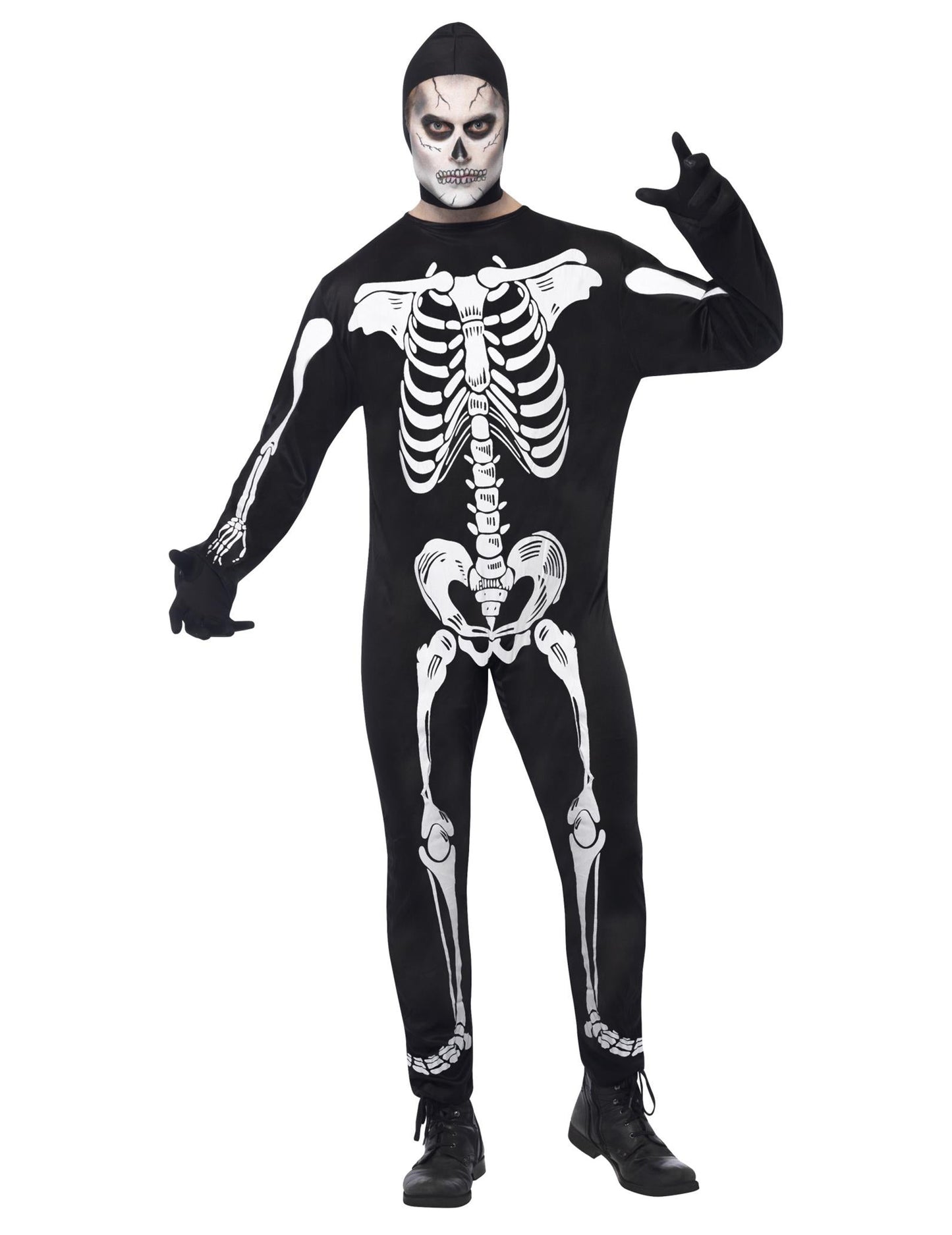 Costum de schelet pentru bărbați cu capotă de Halloween