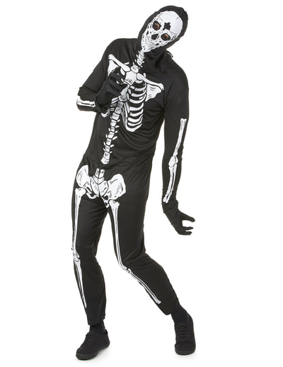 Déguisement de squelette Halloween pour homme noir et blanc