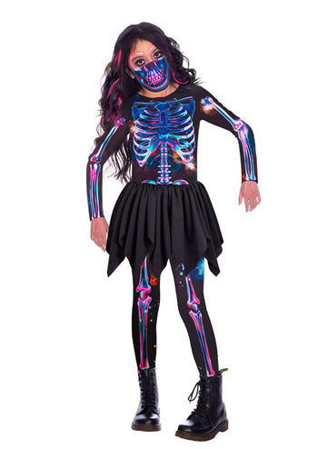 Costum de schelet neon în fetiță din țesătură reciclată