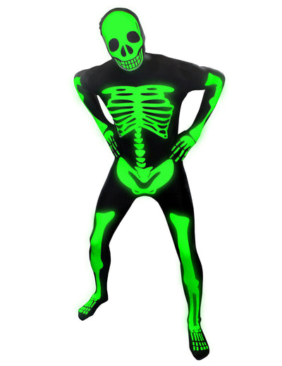 Costum de schelet fosforescent Morphsuits pentru copii, negru și verde fluorescent