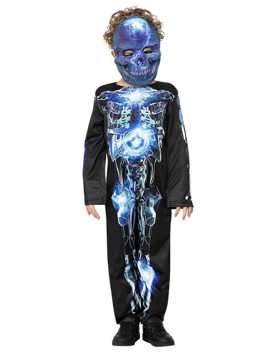Vue de face du déguisement squelette robotique pour enfant